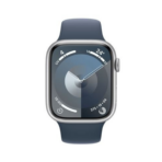 apple-watch-series-9-45mm-acier-argent-bracelet-bleu
