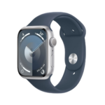 apple-watch-series-9-45mm-acier-argent-bracelet-bleu